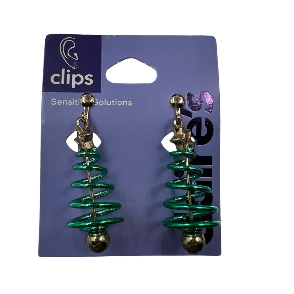 NEW Claire's Sensitive Solutions Gold Holiday Christmas Tree Clip On Earrings
